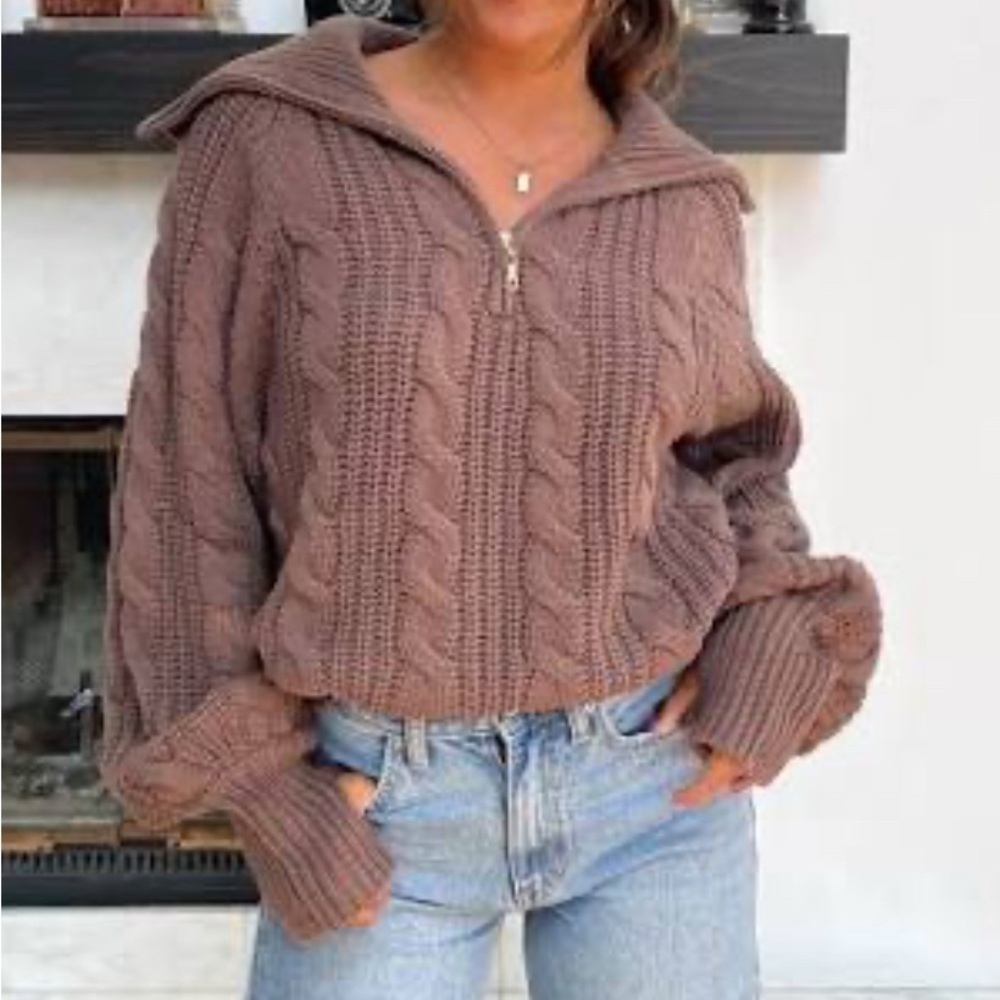 Cozy Brown Cable Knit Sweater